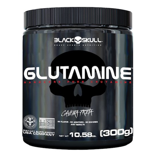 Glutamine Natural Pote 300g - Caveira Preta - Black Skull